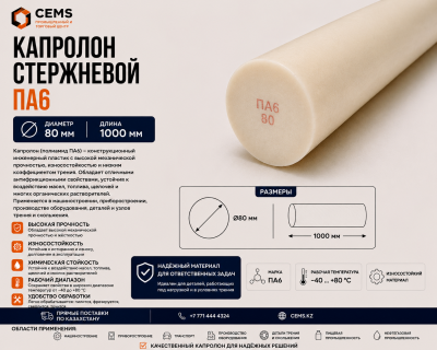Капролон стержневой 80 мм — купить в Алматы