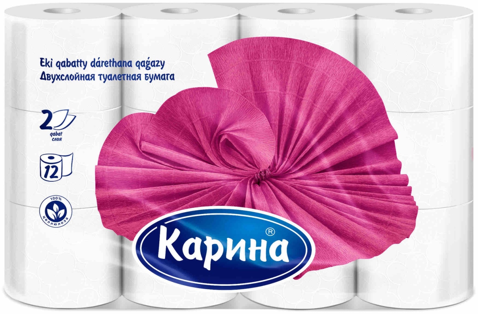 Карина туалетная бумага 2-слойный 12 шт, первичная целлюлоза — купить в Алматы